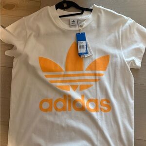 Adidas Kids White and Orange Logo T-Shirt